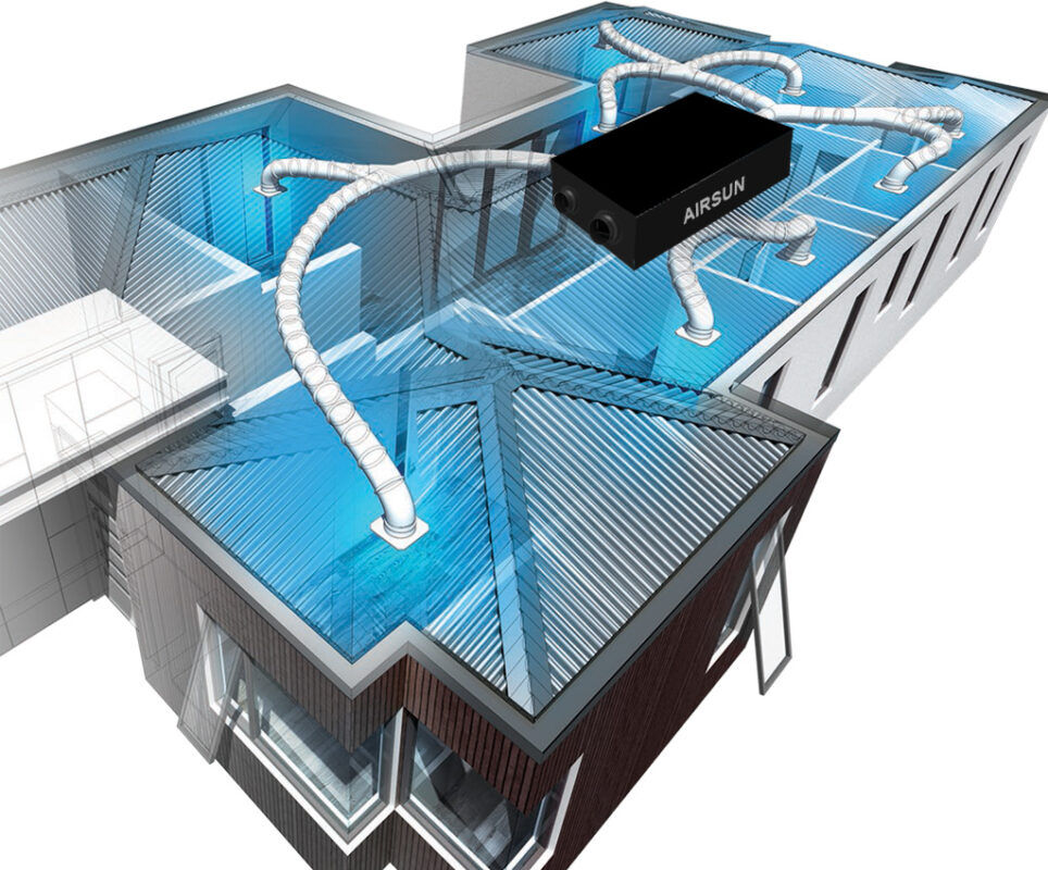 Bản vẽ mô tả việc lắp đặt máy cấp khí tươi biệt thự để thông gió và lọc bụi