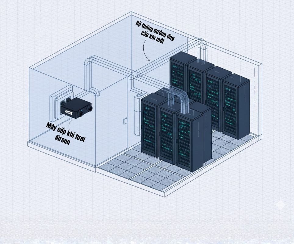 Thông gió cấp khí tươi phòng máy chủ 3 Nguyên lý hoạt động của máy cấp khí tươi Airsun