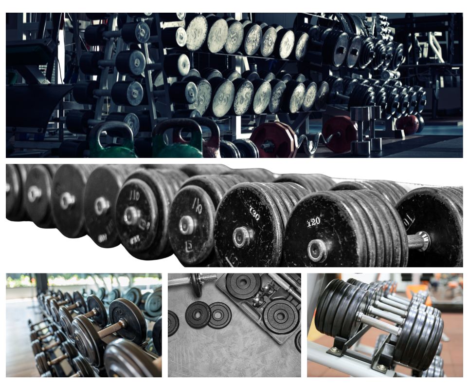 Phòng gym nhiều máy móc và mồ hôi 