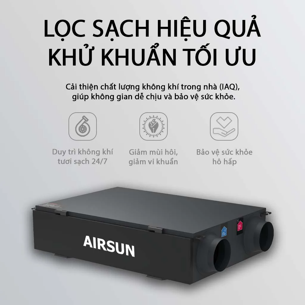 Máy cấp khí tươi AIRSUN AS ERV ESD 500 lọc hiệu quả