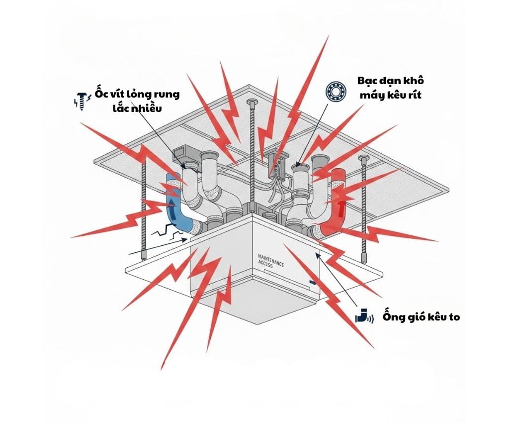 Máy cấp khí tươi kêu to, rung lắc - Nguyên nhân và cách khắc phục 4 may cap khi tuoi keu to 4