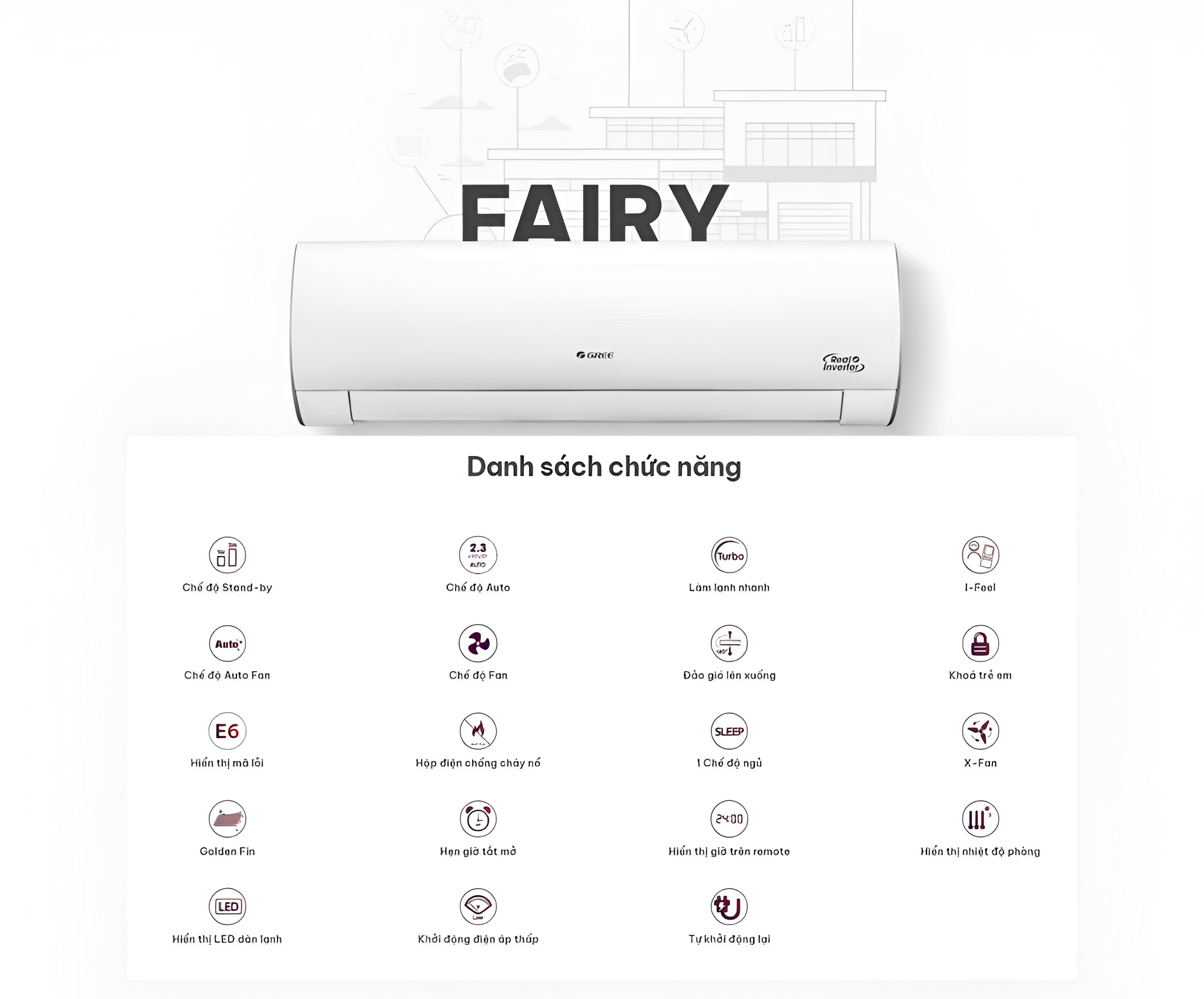 D&ograve;ng điều h&ograve;a Fairy nổi bật với thiết kế bo cong mềm mại v&agrave; cảm biến nhiệt độ th&ocirc;ng minh I-Feel