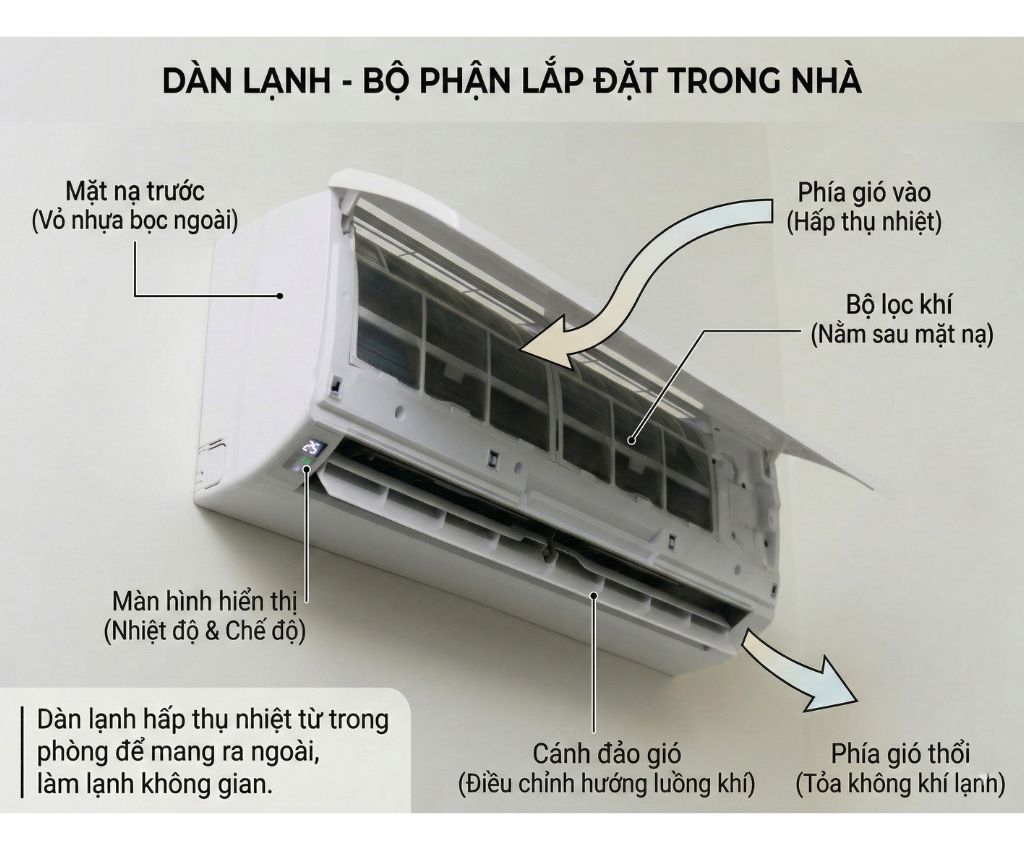 Cận cảnh d&agrave;n lạnh điều h&ograve;a treo tường đang hoạt động