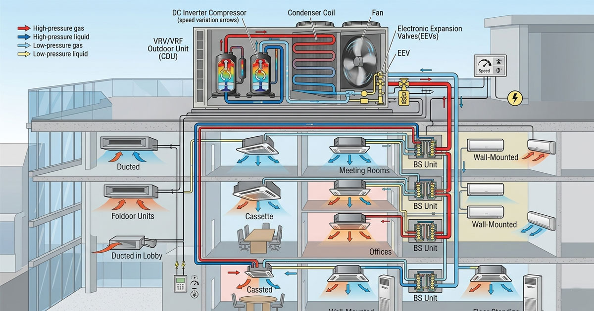 Cấu tạo và nguyên lý hoạt động của điều hòa trung tâm VRV/VRF